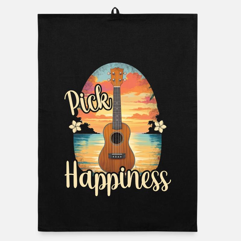 Pick Happiness! Ukulele Sunset Organic Geschirrtuch