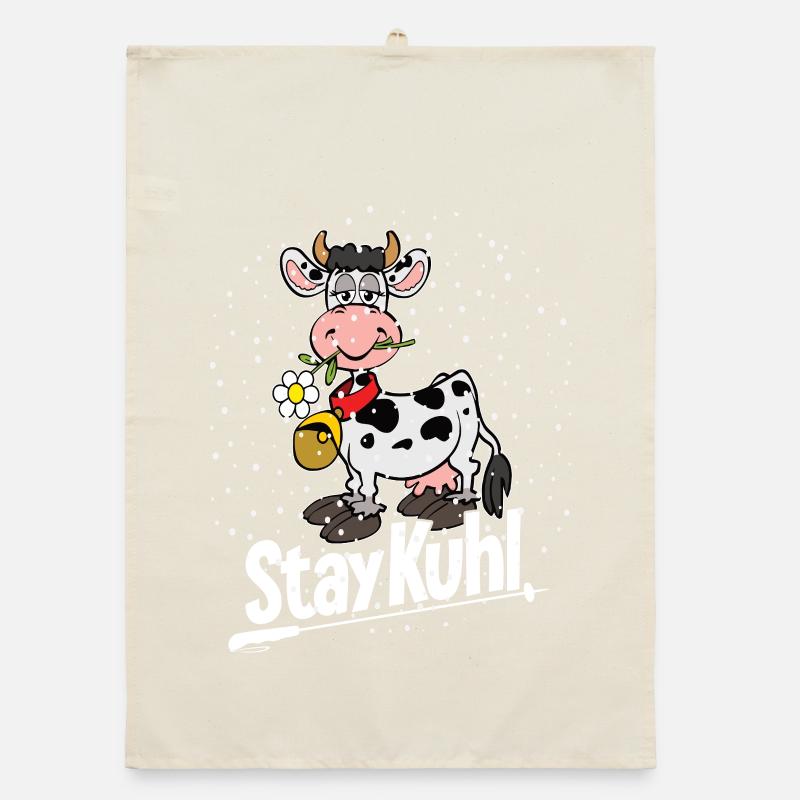 Reste vache ! Vache d’hiver avec fleur Torchon bio