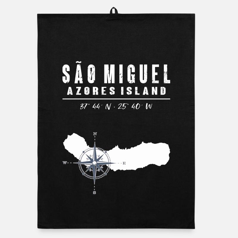 São Miguel Açores Boussole Rétro - Torchon bio - noir