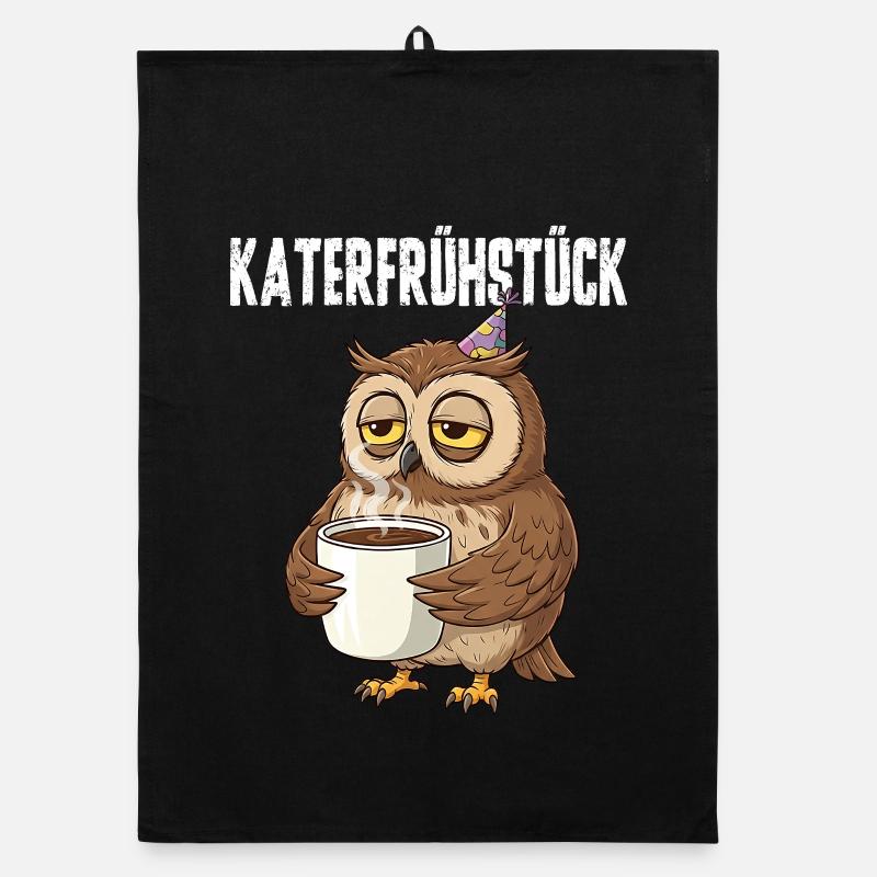 Katerfrühstück Eule mit Kaffee lustiger Hangover Organic Geschirrtuch