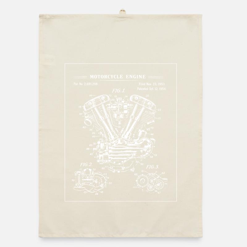 V-Twin Engine Blueprint Illustration Organic dish towel