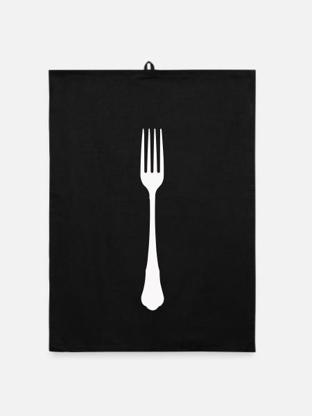 Minimalist fork silhouette - Organic dish towel - black - Front