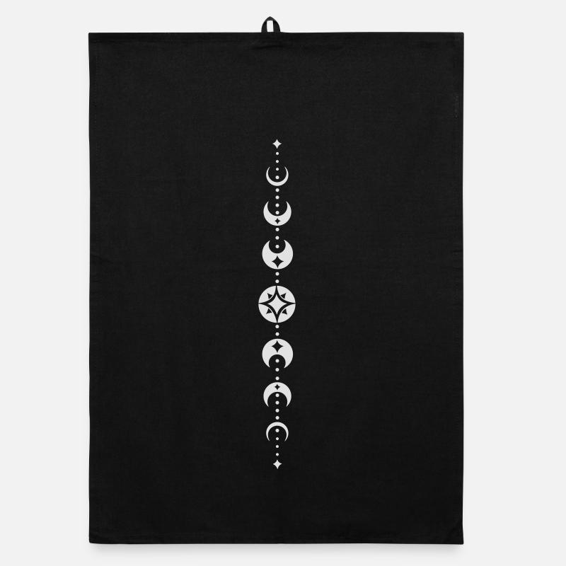 Totem avec phases de lune et étoiles. Blanc. Torchon bio