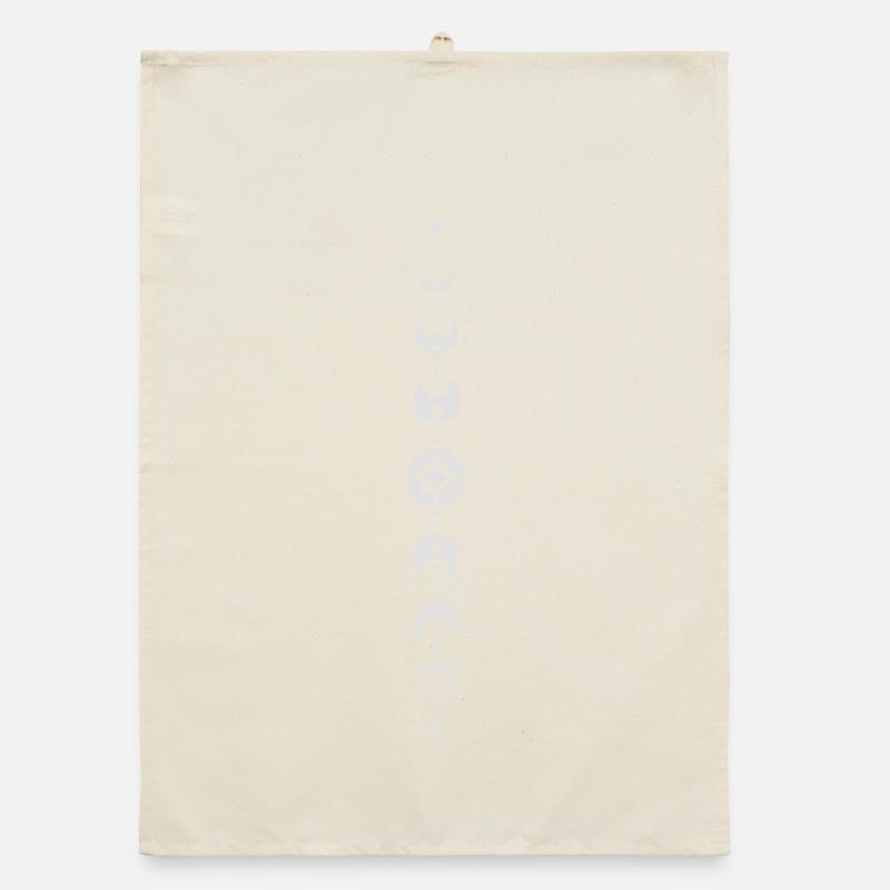 Totem avec phases de lune et étoiles. Blanc. Torchon bio