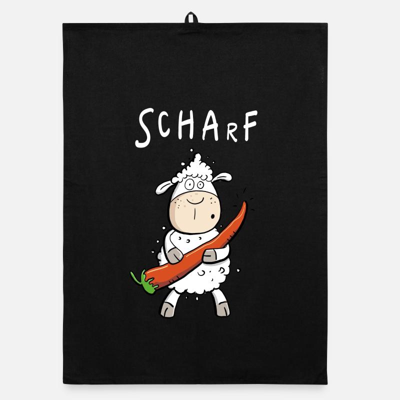 Peperoni Schaf I Scharf Comic Wortspiel - Organic Geschirrtuch - Schwarz