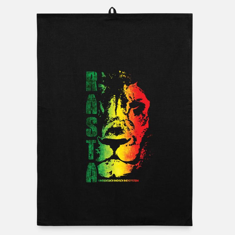 Rasta Lion Rainbow Style - Organic dish towel - black