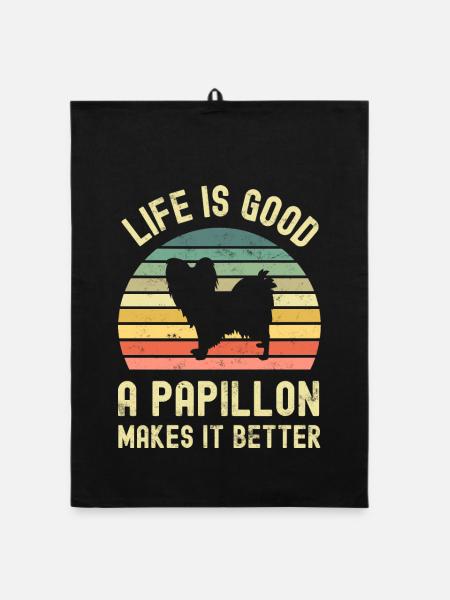 Hund Papillon - Organic Geschirrtuch - Schwarz - Vorne