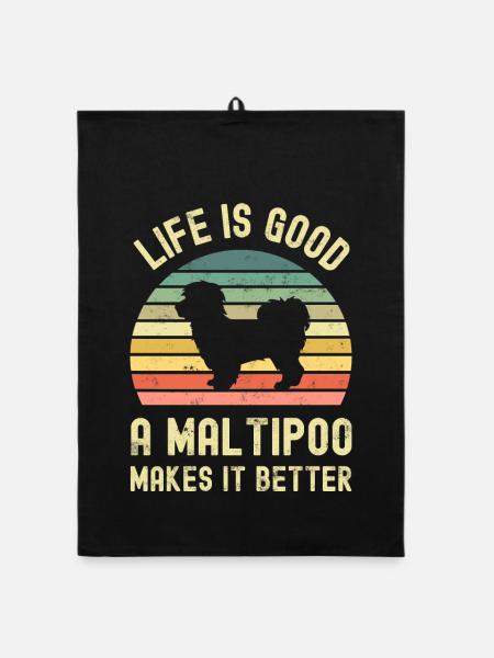 Hund Maltipoo - Organic Geschirrtuch - Schwarz - Vorne