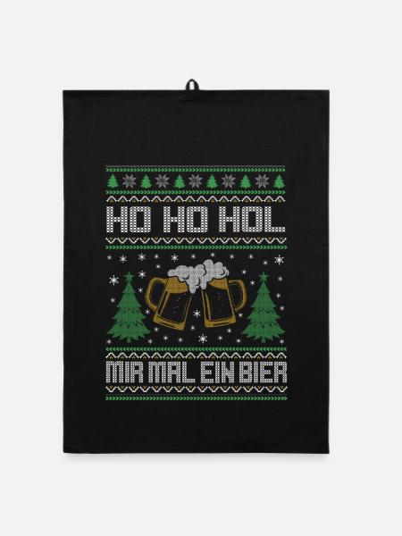 Ho Ho Ho hol mir mal ein Bier ugly Christmas - Organic Geschirrtuch - Schwarz - Vorne