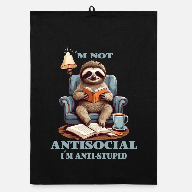 Clever sloth with book Organic dish towel