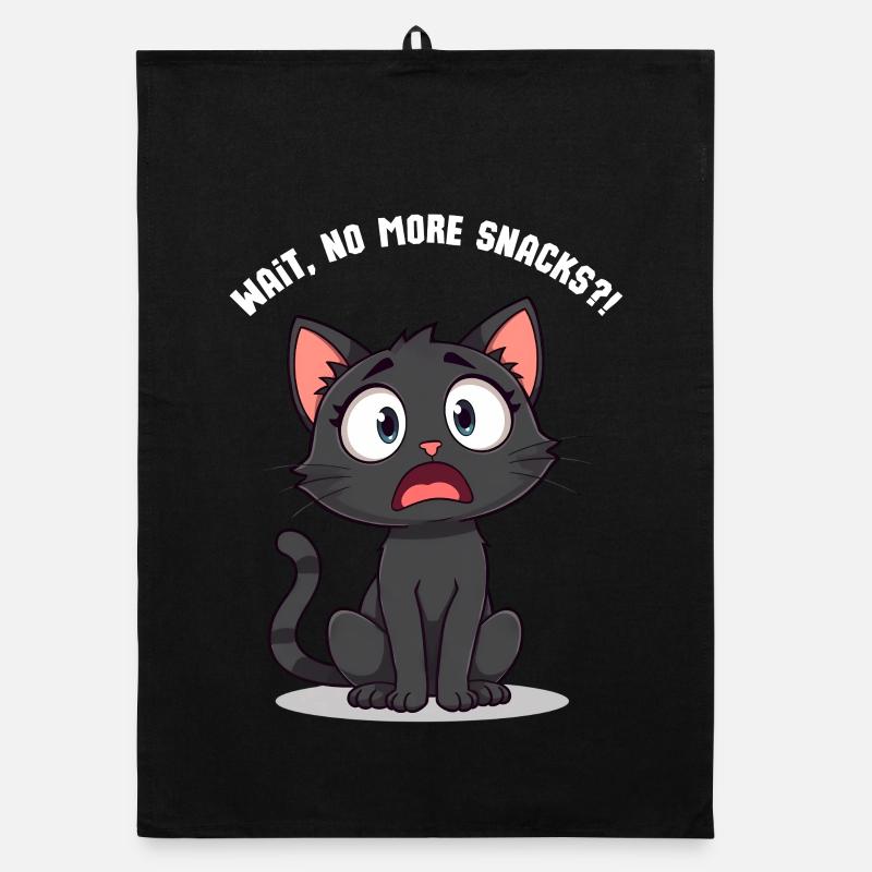 Chat de dessin animé noir choqué - attendez, plus de collations ?! Torchon bio