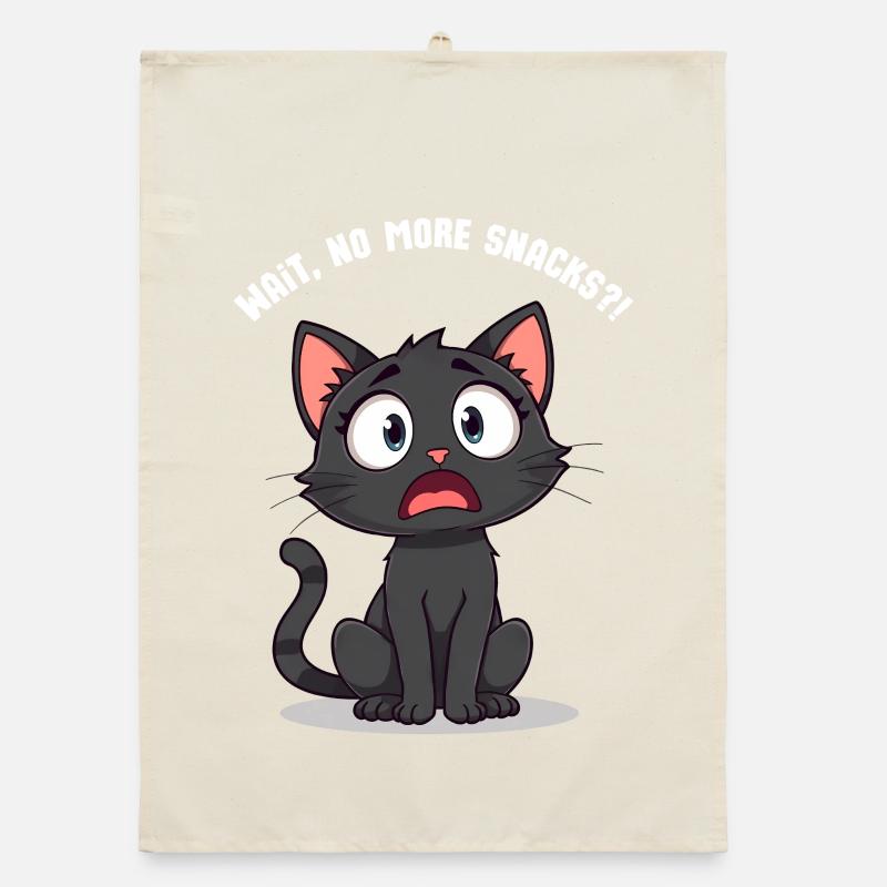 Chat de dessin animé noir choqué - attendez, plus de collations ?! Torchon bio