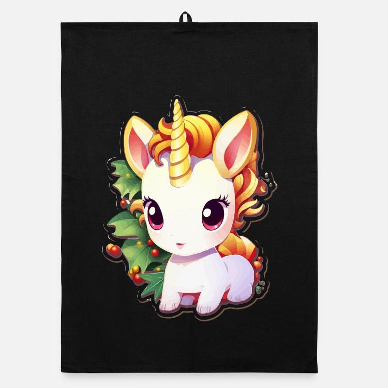 Licorne dans la forêt de fête avec du gui Torchon bio