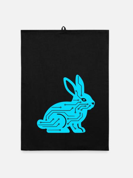 Cyber Rabbit Circuit Board Tech Vector - Organic dish towel - black - Front