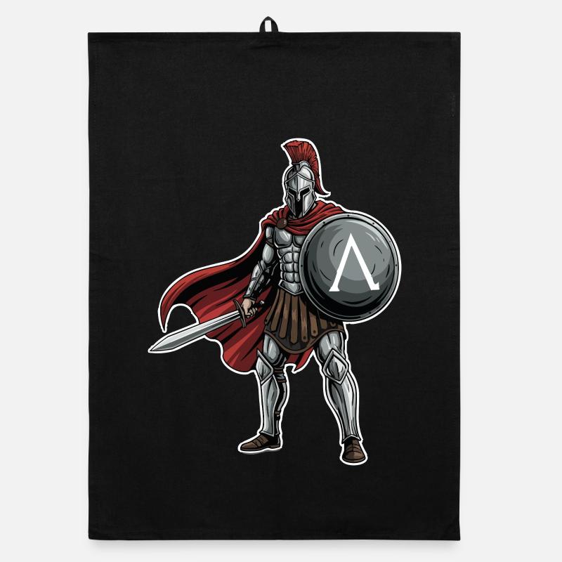 Hoplitisches Spartanisches Lambda-Schild-Schwert-Maskottchen Organic Geschirrtuch