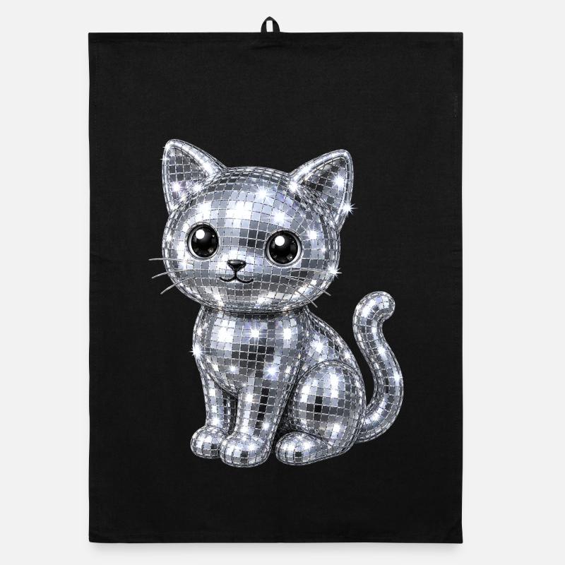 Katze Disco Glitzer Organic Geschirrtuch