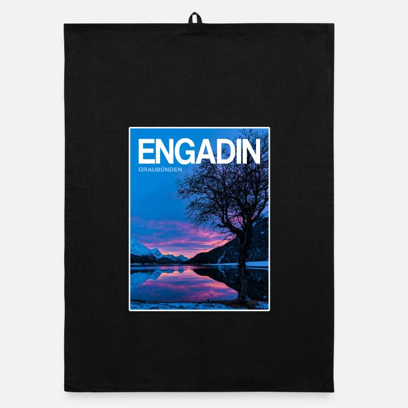 Engadin Seenlandschaft Abendlicht - Organic Geschirrtuch - Schwarz