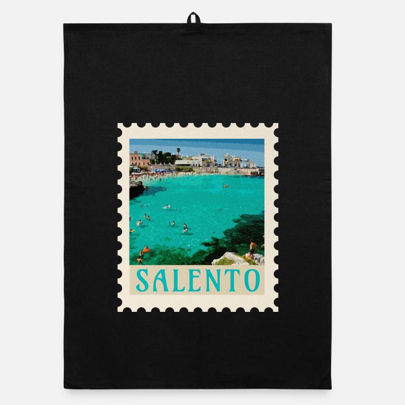 Salento Turquoise Beach Retro Poster Organic dish towel