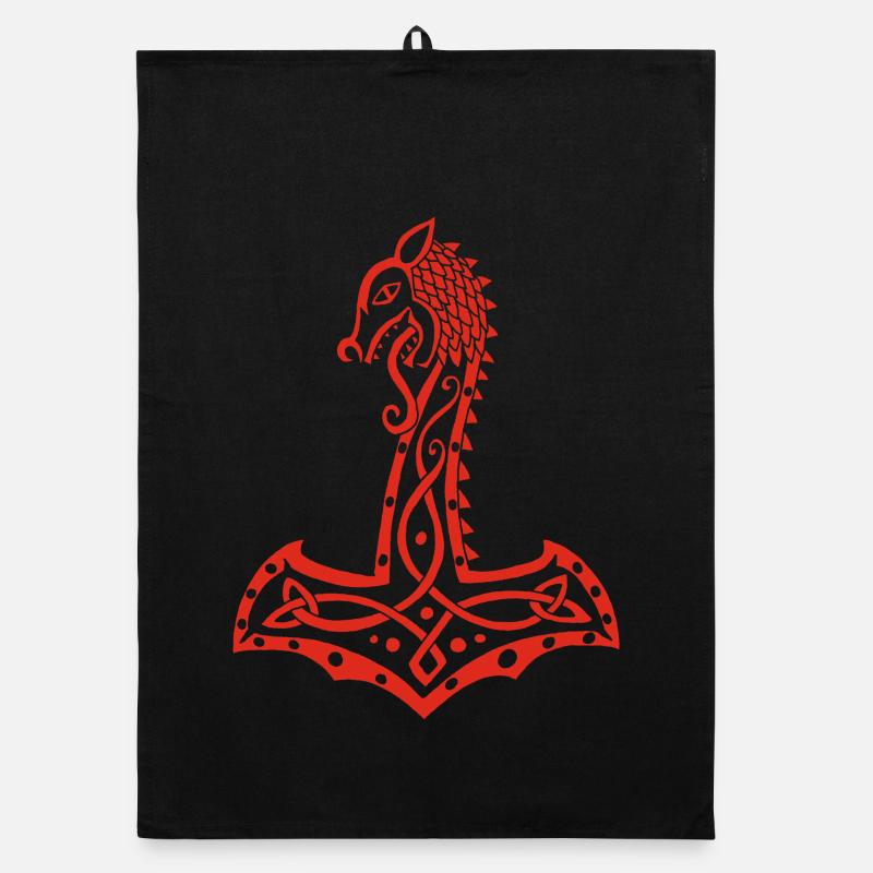 Red Wolf and Thor's Hammer Organic dish towel
