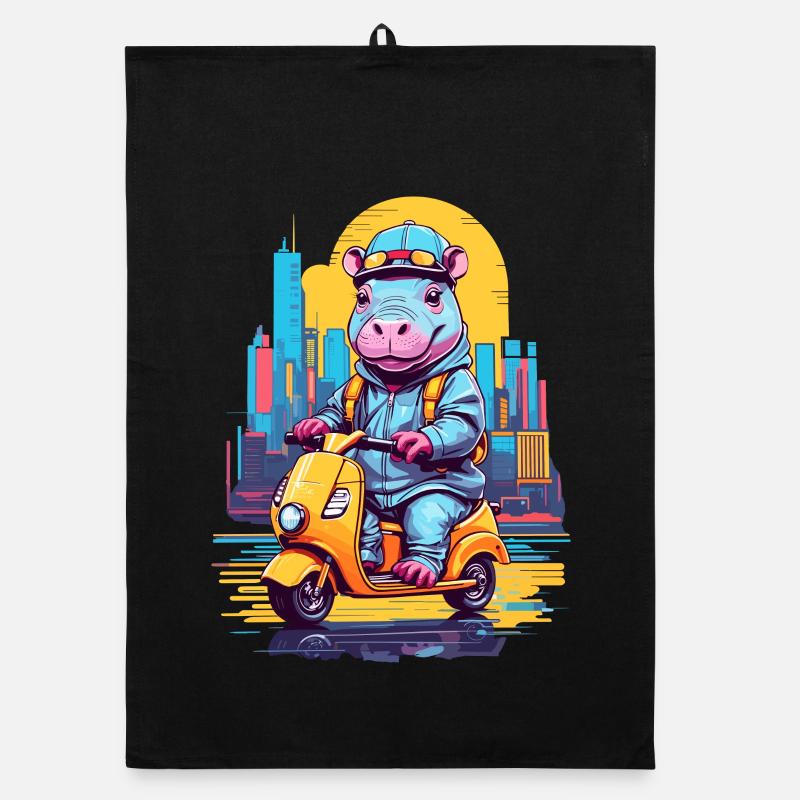 Hippopotame en scooter Torchon bio