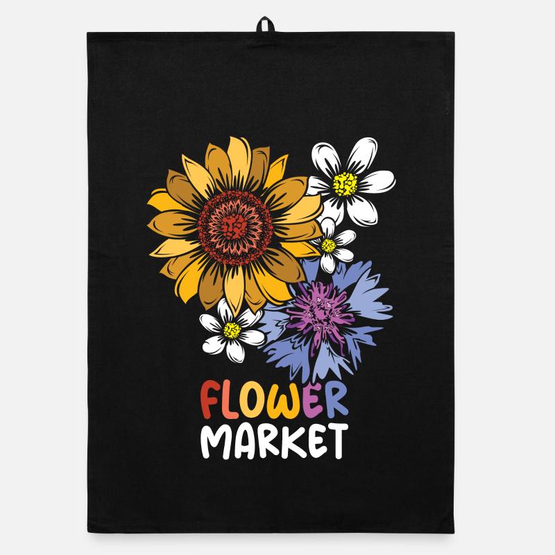 Blumenmarkt Blumen Collage bunte Farben Symbol Organic Geschirrtuch