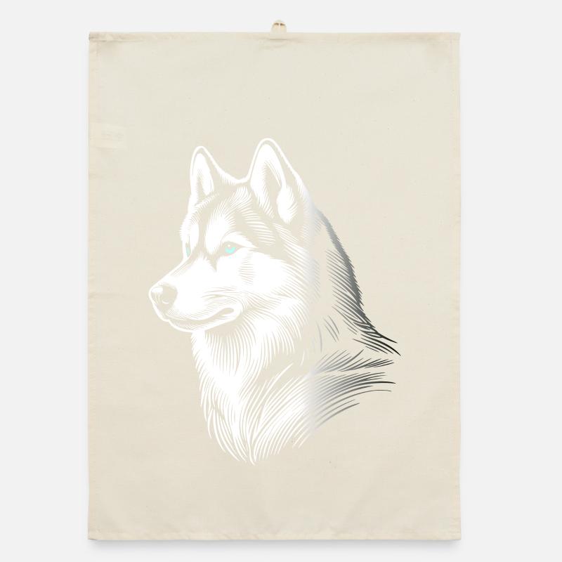 Husky head, black white, dog sled Organic dish towel