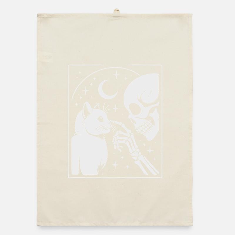 Chat céleste et squelette Art de la nuit Torchon bio