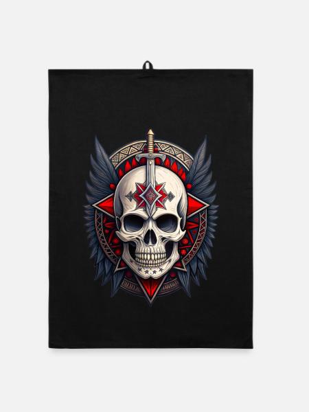 Gothic skull saber wings skull black red - Organic dish towel - black - Front