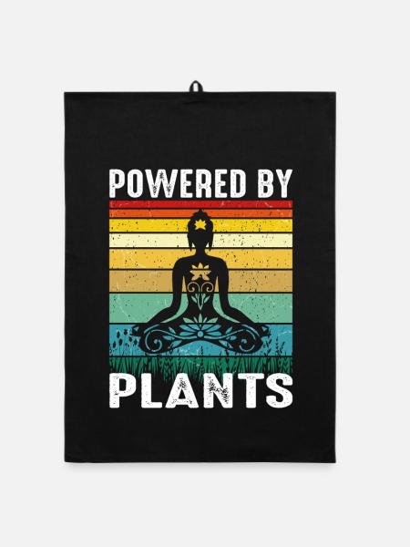 Vegan Yoga Retro Design – Powered by Plants - Organic Geschirrtuch - Schwarz - Vorne