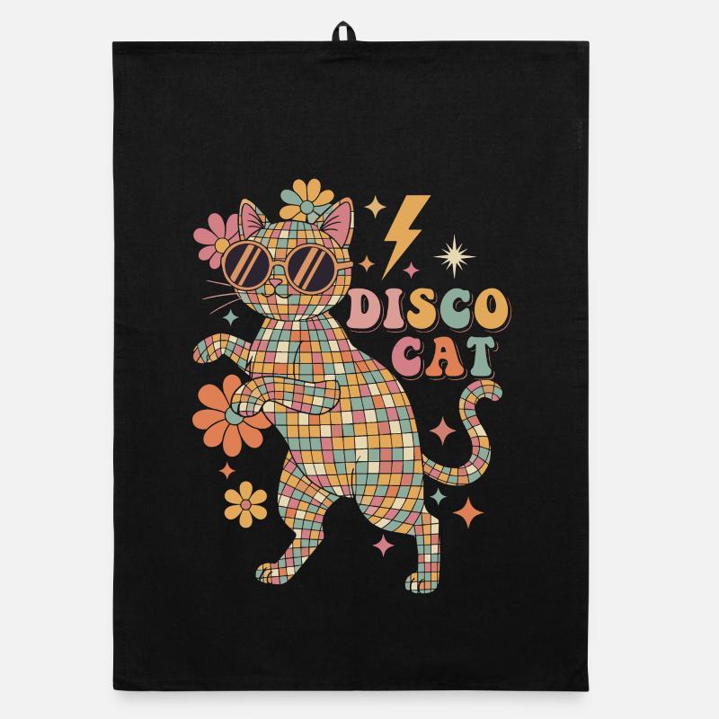 Techno Disco Cat Disco Ball Party Funny Organic dish towel