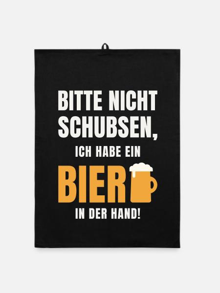 Bitte nicht schubsen ich habe ein Bier in der Hand - Organic Geschirrtuch - Schwarz - Vorne