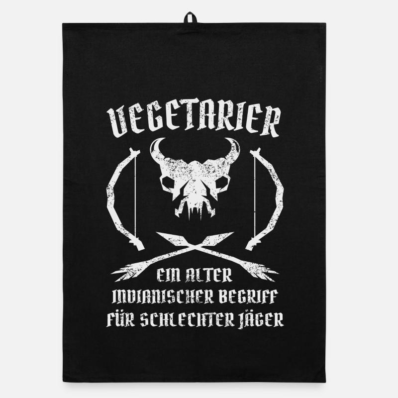 Vegetarier = Schlechter Jäger - Organic Geschirrtuch - Schwarz
