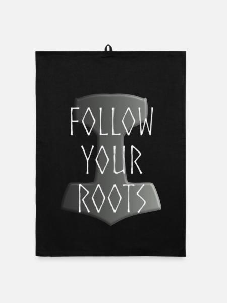 Mjölnir Donar Hammer Thor - Follow your Roots grey - Organic dish towel - black