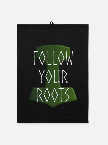 Follow your Roots - Hammer Donar Thor Mjölnir - Organic Geschirrtuch - Schwarz - Vorne