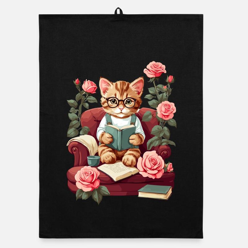 Süße Schlaue Katze mit Lesebrille Organic Geschirrtuch