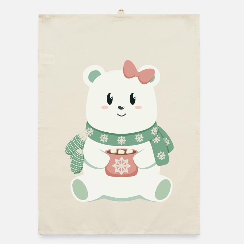 Polar bear with bow Organic dish towel