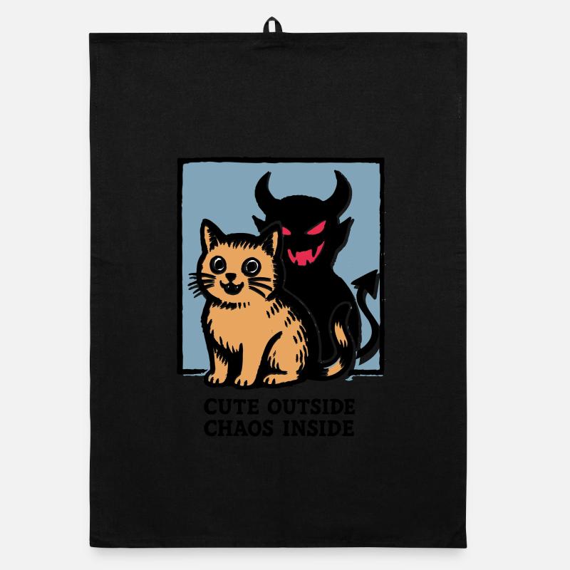 Cute Outside Chaos Inside Devilish Cat Funny Shirt Organic dish towel