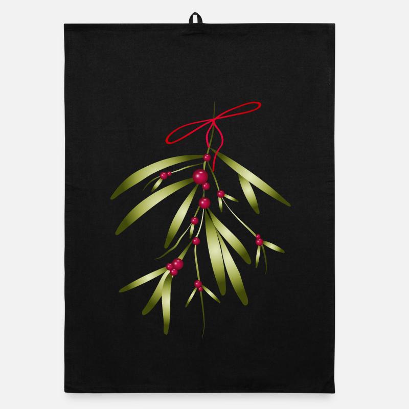 Mistletoe with red berries and bow Organic dish towel