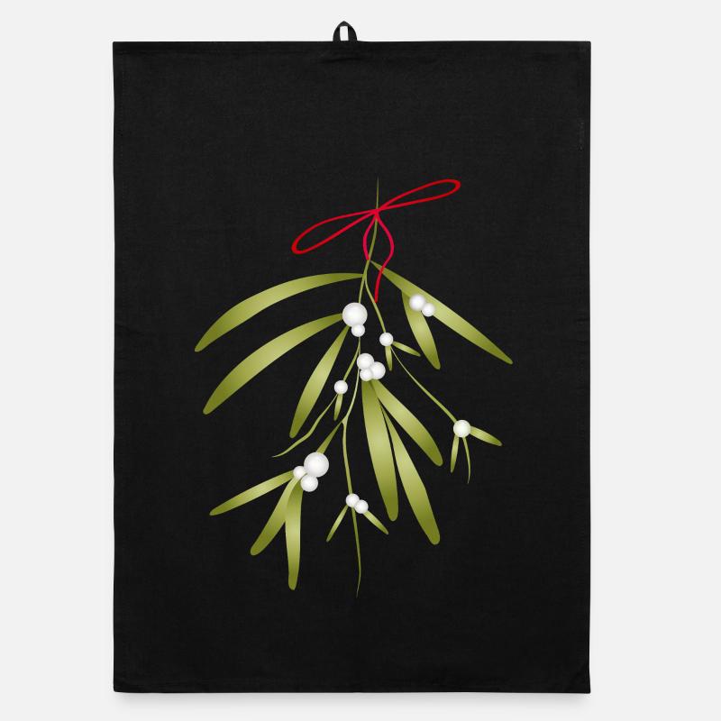 Gui et baies blanches illustrés de manière festive Torchon bio