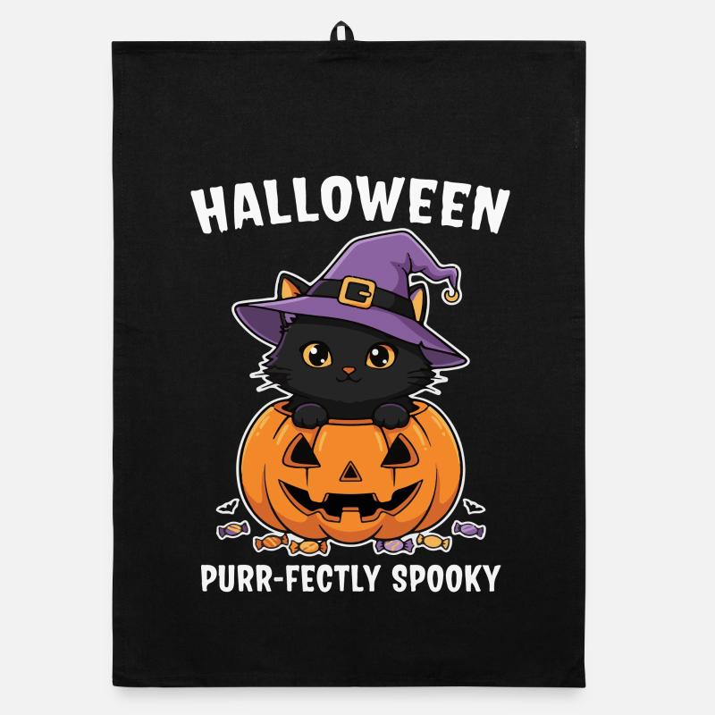 Chaton d’Halloween et Jack-O-Lantern Torchon bio