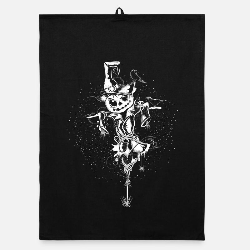 Creepy Scarecrow with Witch Hat and Crows Organic dish towel