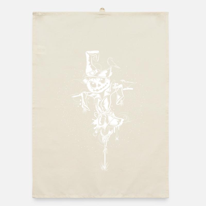 Creepy Scarecrow with Witch Hat and Crows Organic dish towel