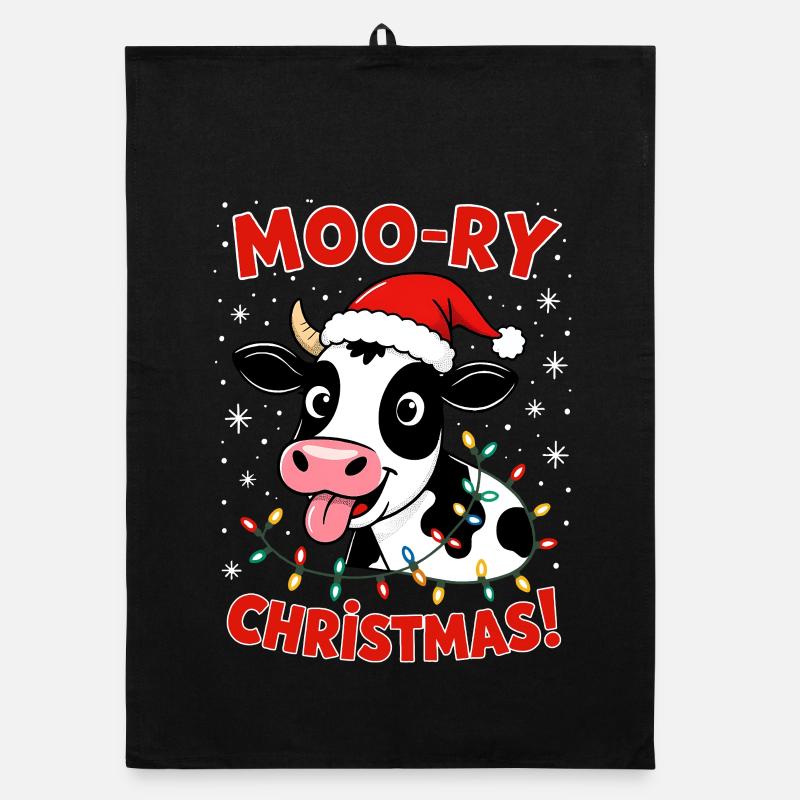 Fermier de chandails de Noël de vache Joyeux Noël Torchon bio