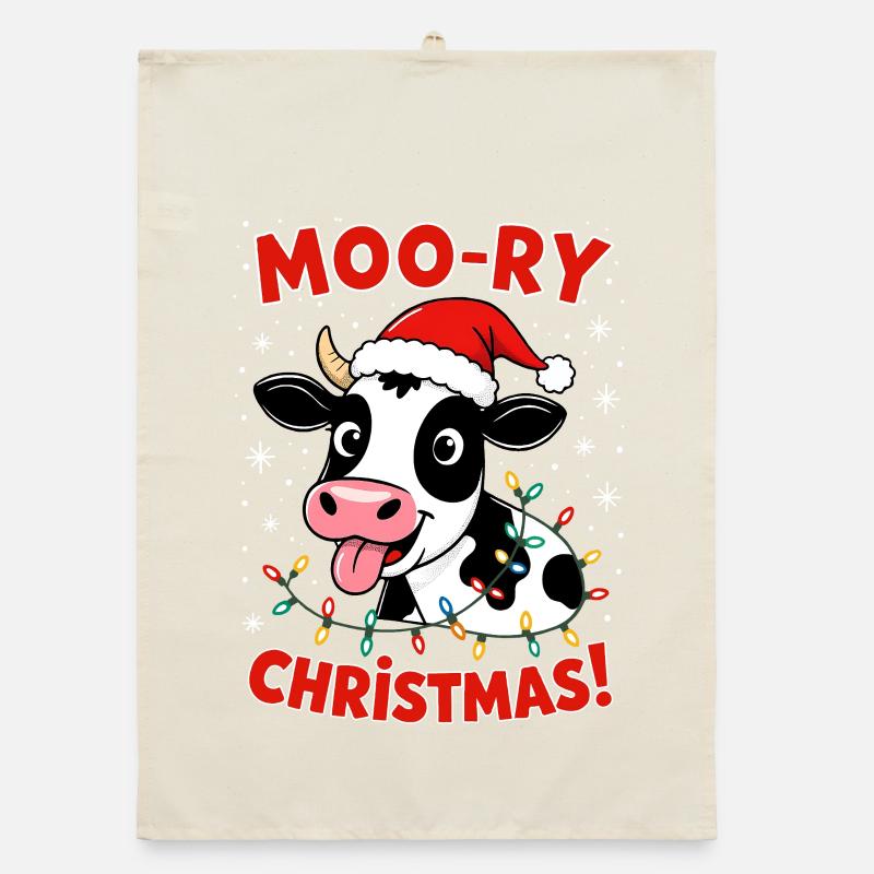 Fermier de chandails de Noël de vache Joyeux Noël Torchon bio