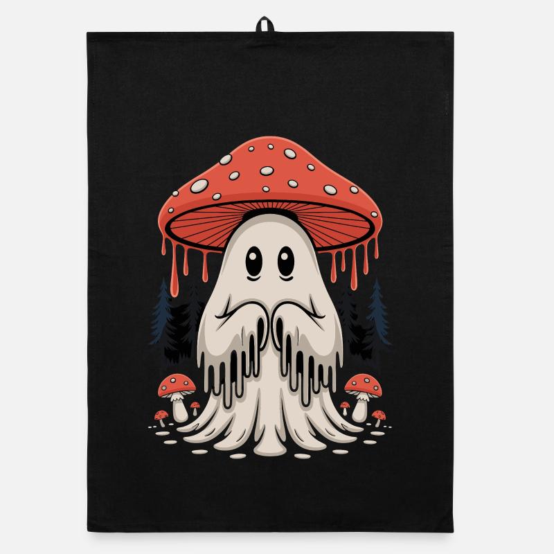 Ghost mushroom with forest magic - Organic dish towel - black