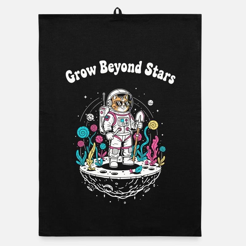 Chat astronaute au-dessus d’un monde étoilé Torchon bio