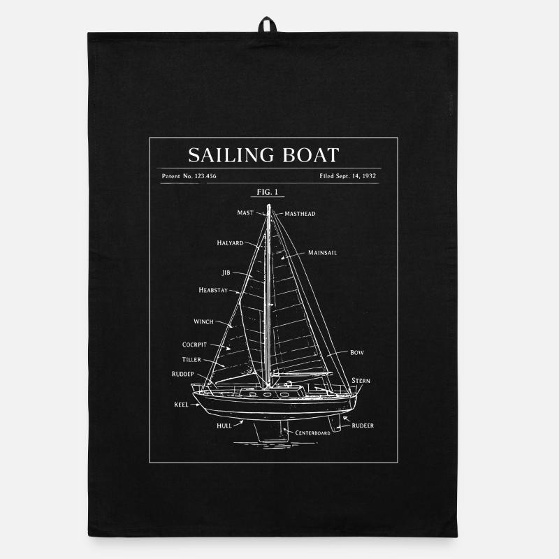 Segelboot-Blaupausen-Linienkunst Organic Geschirrtuch