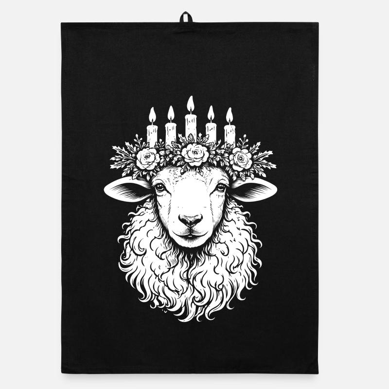 Imbolc Schaf mit Kerzenkrone Lichterkrone Organic Geschirrtuch