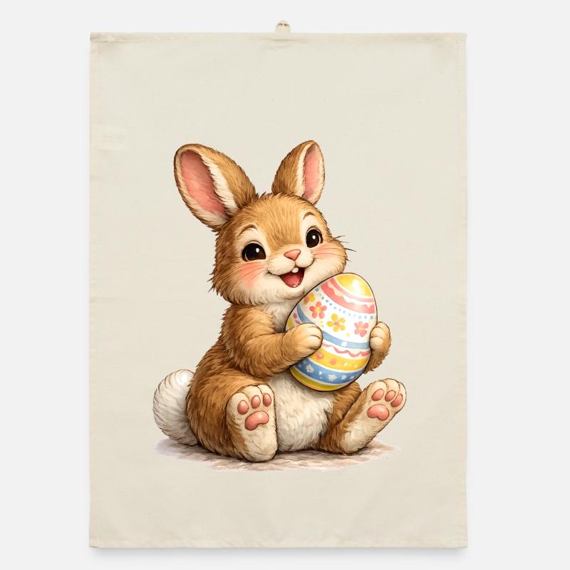 Illustration de lapin avec œuf de Pâques Torchon bio