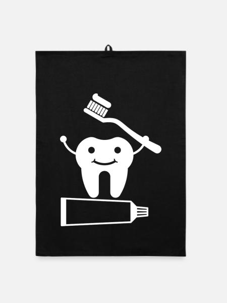 Tooth with toothbrush and toothpaste - Organic dish towel - black - Front